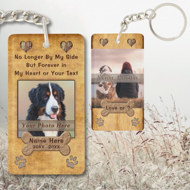 Inte längre vid min sida men för alltid i mitt hjä (No Longer by my side but forever in my heart dog, keychain. Dog memorial keychain with photo.)