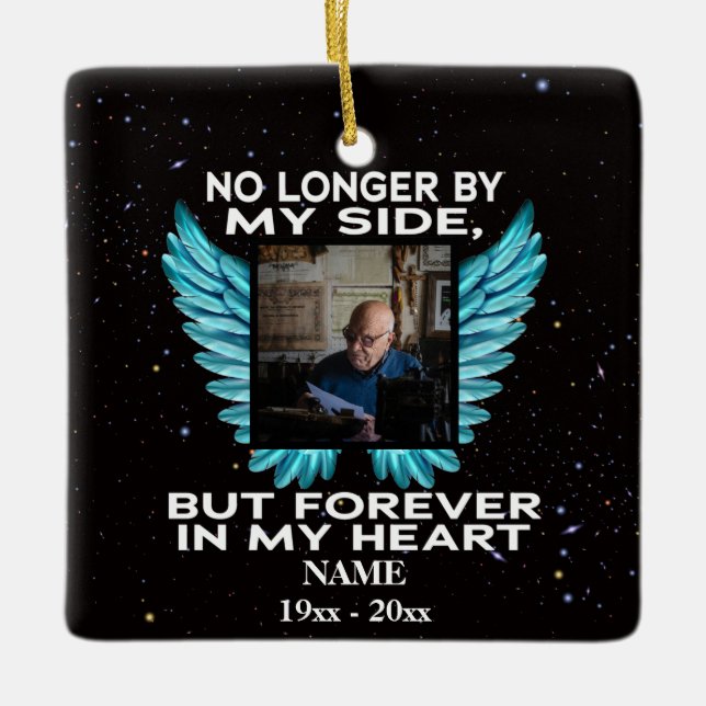 Inte längre vid min sida, minnesbildkeepy julgransprydnad keramik (Framsida)