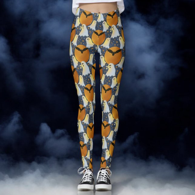 Inte lika skokig spöken orange leggings (Friendly ghost Halloween leggings )