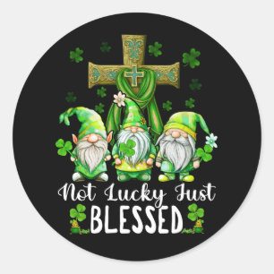 Inte Lucky, bara välsignade Gnomes Shamrock St Pat Runt Klistermärke