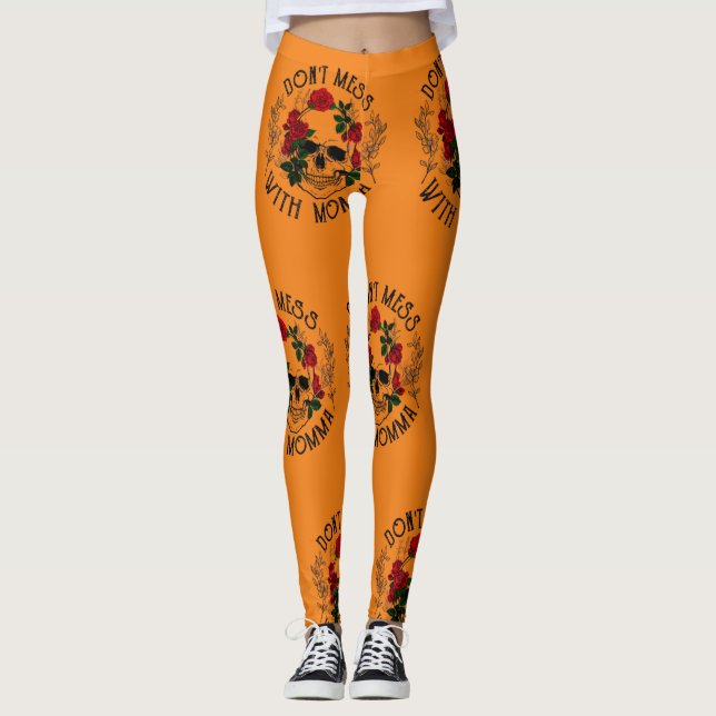  inte med mamma, blommigt Halloween skalle Leggings (Framsida)