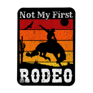 Inte min första Rodeo Cowboy Cowgirl Horse Sunset Magnet