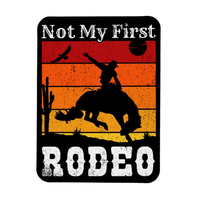 Inte min första Rodeo Cowboy Cowgirl Horse Sunset Magnet (Vertikal)
