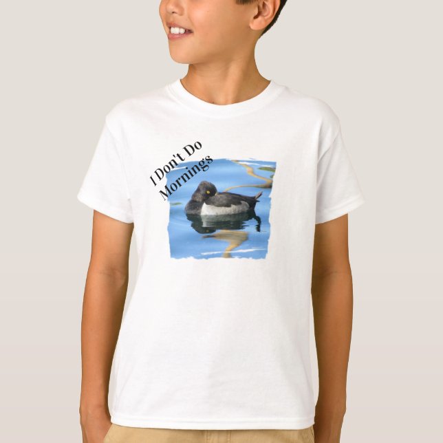 Inte morgon Person Sömnig Black White Anka T Shirt (Framsida)