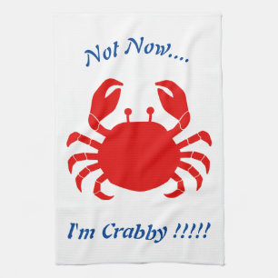 Inte nu.... Jag är Crabby!! Red Crab Blue Ord Kökshandduk