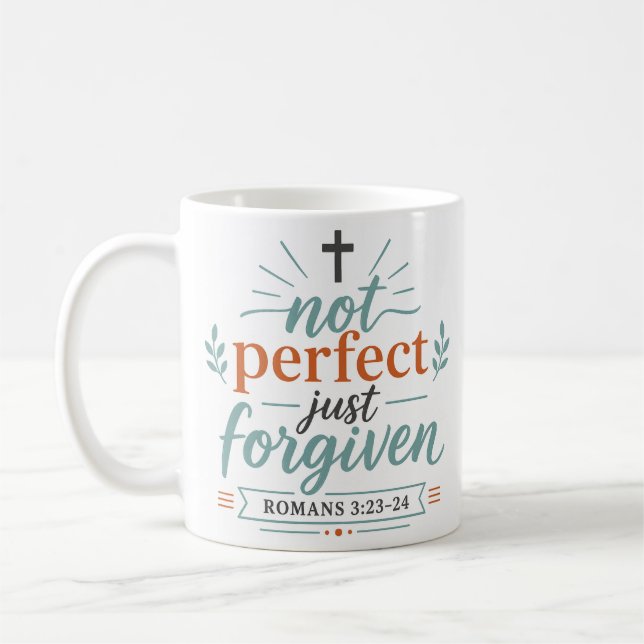 Inte perfekt bara förlåten kristen tros-citat kaffemugg (Vänster)