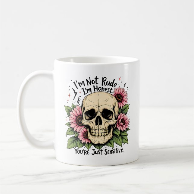 Inte Rude Mugg | Funny Skull & Blommigt Coffee Kop (Vänster)