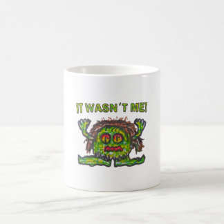 Inte skyldig, lustigt illustration av hand plockad kaffemugg