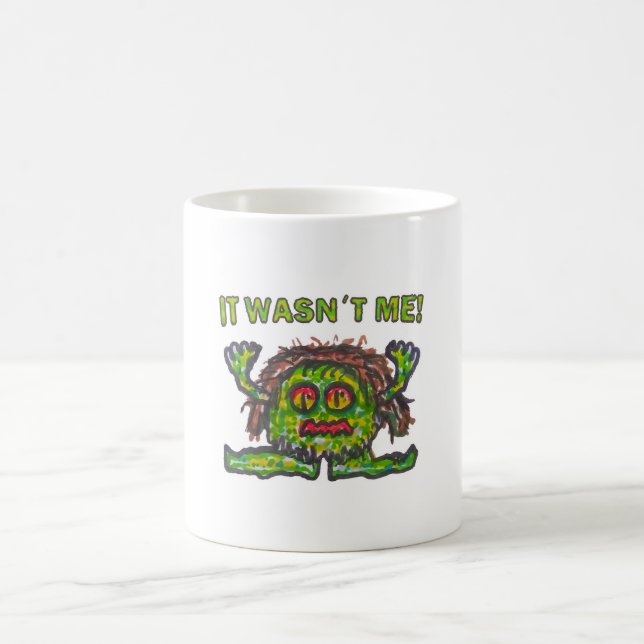 Inte skyldig, lustigt illustration av hand plockad kaffemugg (Center)