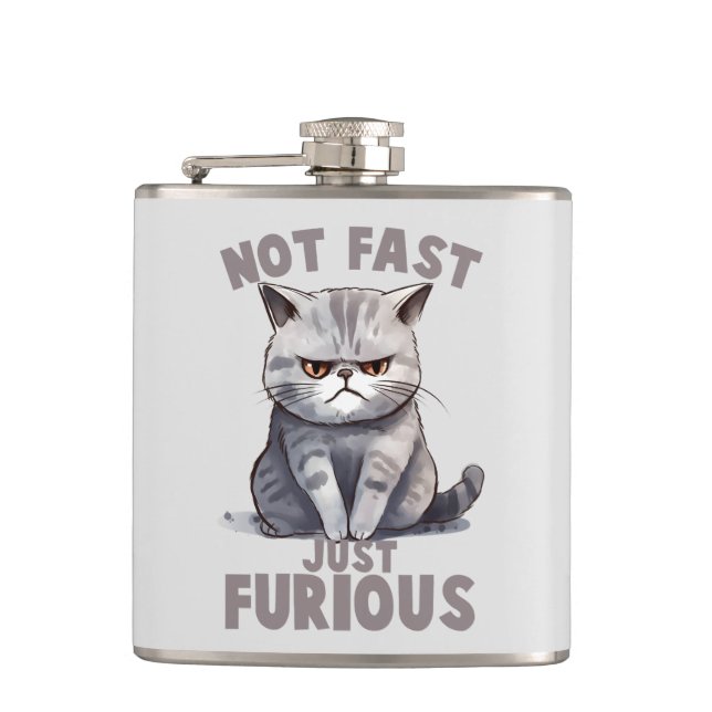 Inte snabb, precis ren, ren Grått Cat Humor Fickplunta (Framsidan)