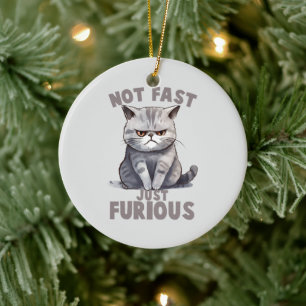 Inte snabb, precis ren, ren Grått Cat Humor Julgransprydnad Keramik
