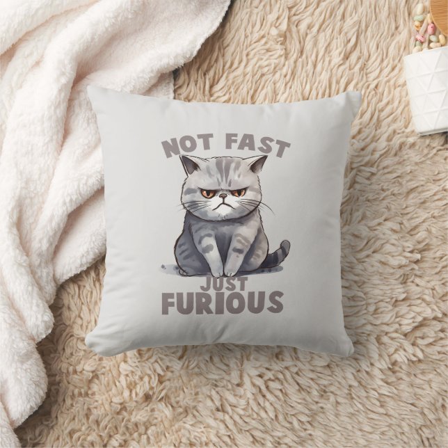 Inte snabb, precis ren, ren Grått Cat Humor Kudde (Filt)
