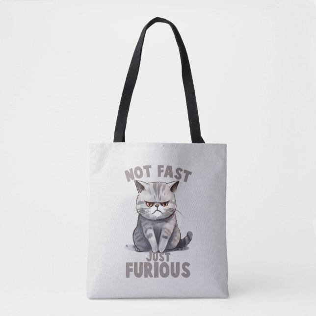 Inte snabb, precis ren, ren Grått Cat Humor Tygkasse (Framsida)
