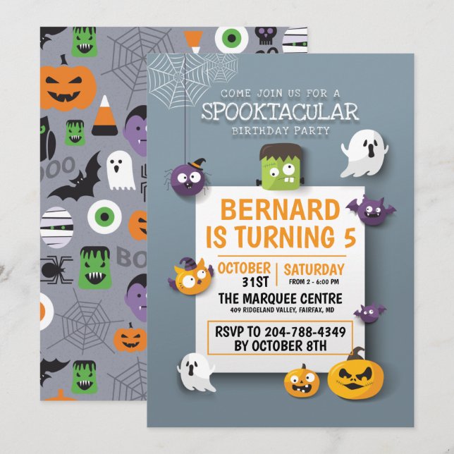 Inte Spooky Kids Halloween-Födelsedagsfest Inbjudningar (Fram/baksida)