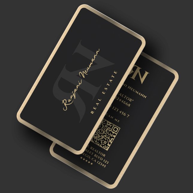 Inteckningsmäklare Brokers Svart Falsk Guld Ram Visitkort (Mortgage Realtor Broker Black Faux Gold Border Business Card
)