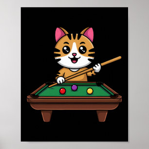 Intelligent katt som spelar Billiards Funny Humous Poster