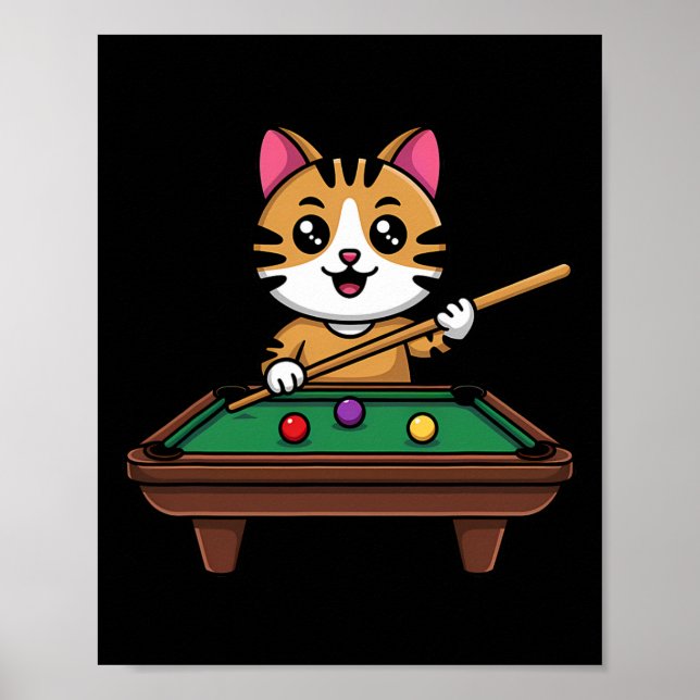 Intelligent katt som spelar Billiards Funny Humous Poster (Framsidan)