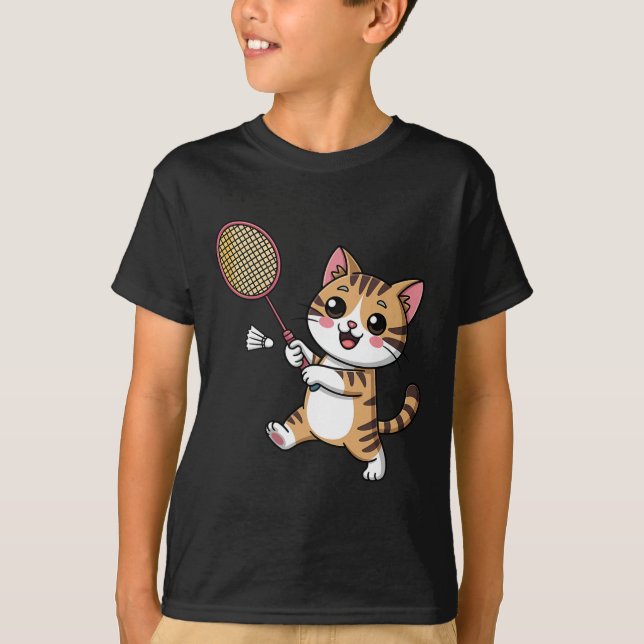 Intelligent katt uppspelning Dminton Funny Humous T Shirt (Framsida)