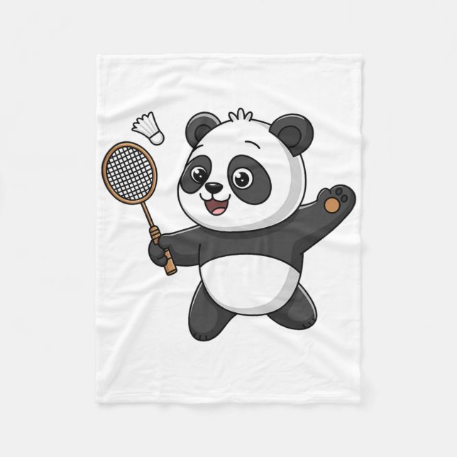 Intelligent Panda spelar Badminton Funny Humous Fleecefilt (Framsidan)