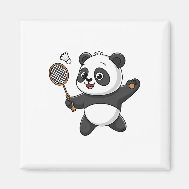 Intelligent Panda spelar Badminton Funny Humous Magnet (Framsidan)