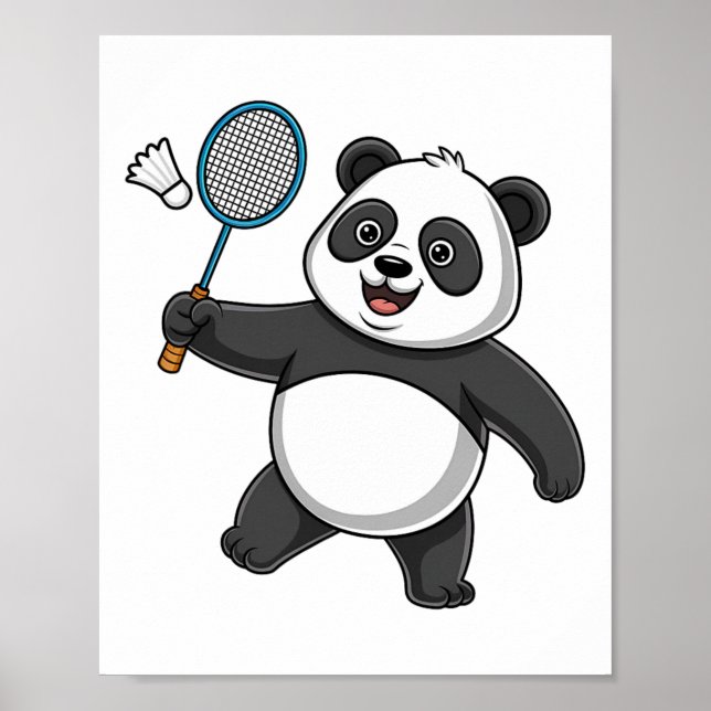 Intelligent Panda spelar Badminton Funny Humous Poster (Framsidan)