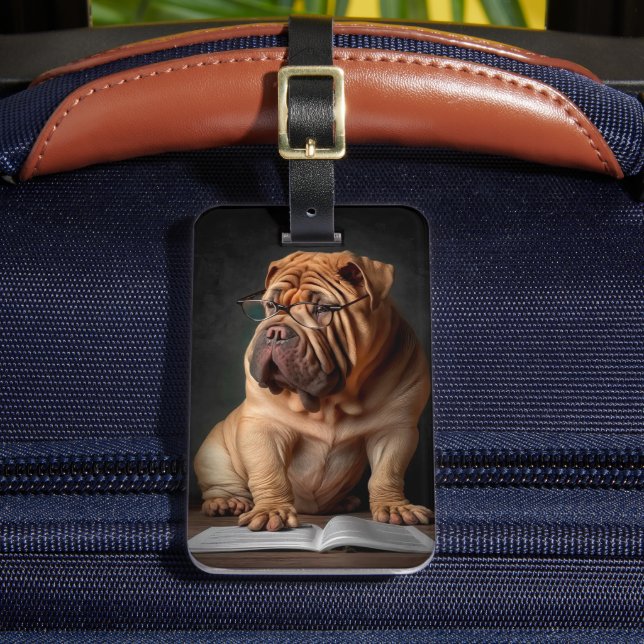 Intelligent Shar Pei Hund med Bok Design Bagagebricka (Framsida Insitu 2)