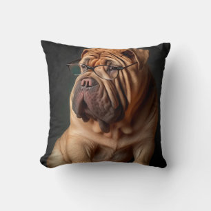 Intelligent Shar Pei Hund med Bok Design Kudde