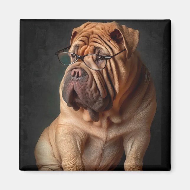 Intelligent Shar Pei Hund med Bok Design Magnet (Framsidan)