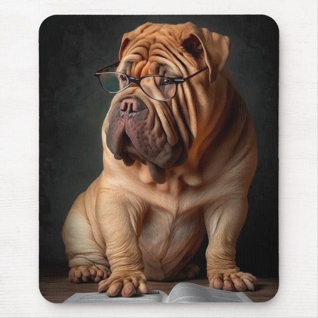 Intelligent Shar Pei Hund med Bok Design Musmatta (Framsidan)