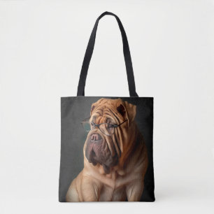 Intelligent Shar Pei Hund med Bok Design Tygkasse
