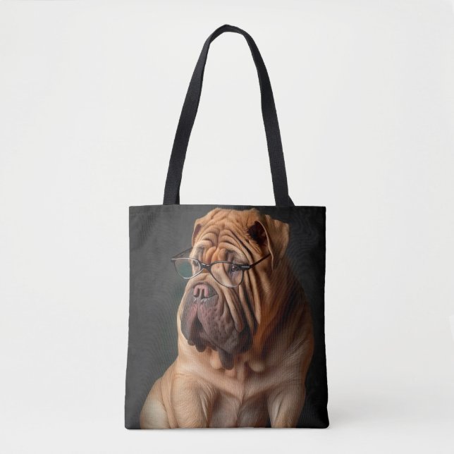 Intelligent Shar Pei Hund med Bok Design Tygkasse (Framsida)