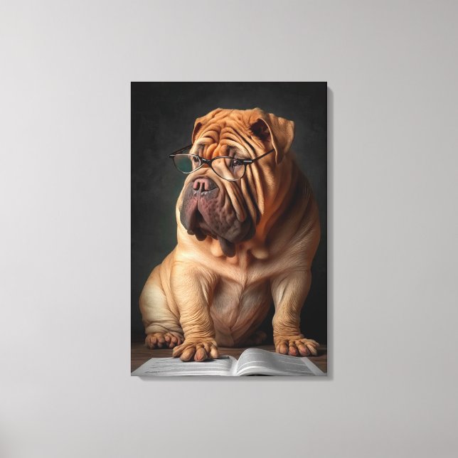 Intelligent Shar Pei Hund med Bokdesign Canvastryck (Framsida)