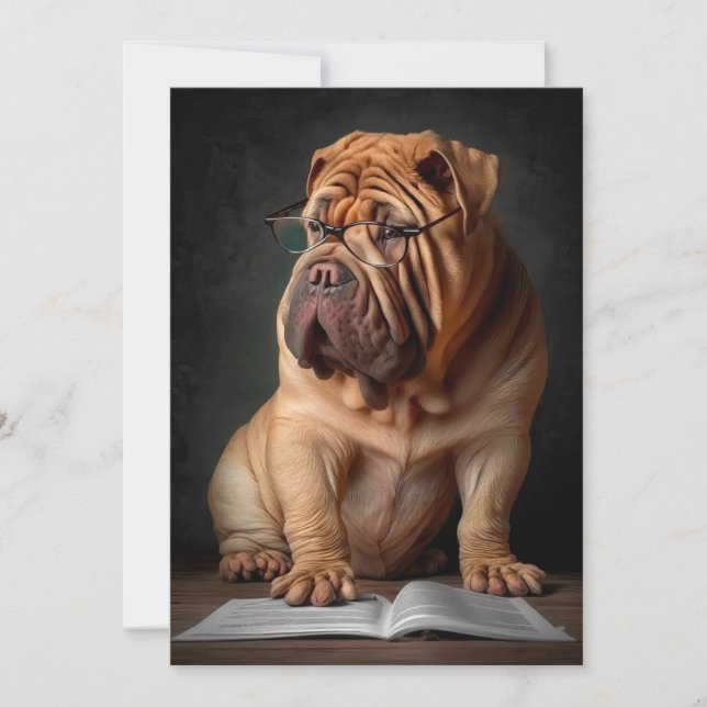 Intelligent Shar Pei Hund med Bokdesign Kort (Framsida)