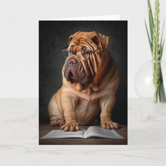 Intelligent Shar Pei Hund med Bokdesign Kort (Framsida)