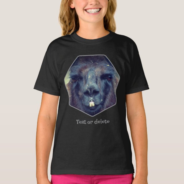 Intense Black Llama Face Close Up Personalized T Shirt (Framsida)