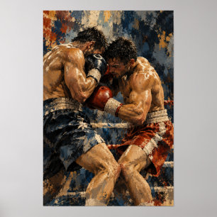 Intense boxningsmatch uttrycksfull oljemålning spo poster
