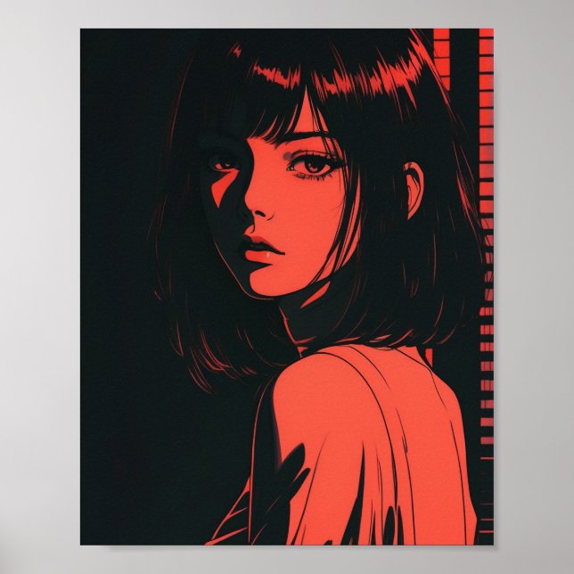 Intense Red Anime Girl Poster (Framsidan)