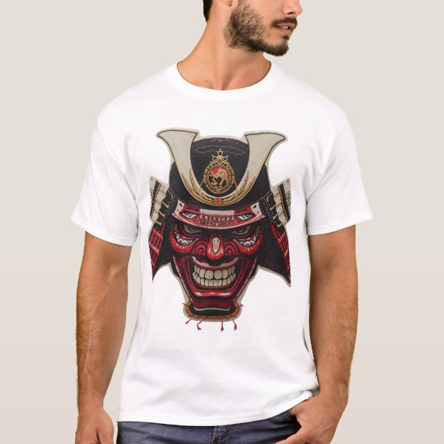 Intense Samuraj Krigare Oni Mask Grafisk T-Shirt (Framsida)