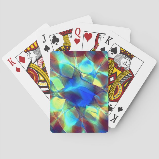 Intensiv blå digital blomma som kontrasterar med b casinokort (Baksidan)