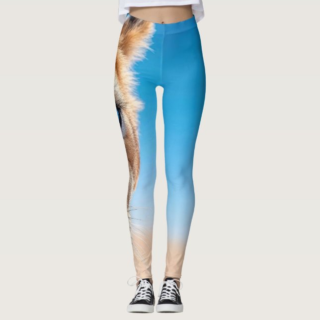 Intensiv blåögd lejon ökenhorisont konst omslag leggings (Framsida)