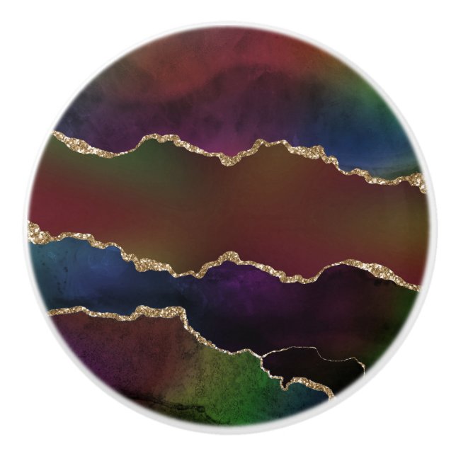 Intensiv Mörk Agate | Moody Rainbow Jewel Tone Knopp (Framsidan)