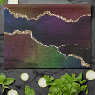 Intensiv Mörk Agate Moody Rainbow Jewel Tone Kökshandduk