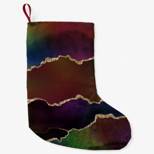 Intensiv Mörk Agate Moody Rainbow Jewel Tone Liten Julstrumpa