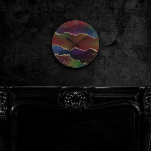 Intensiv Mörk Agate Moody Rainbow Jewel Tone Rund Klocka