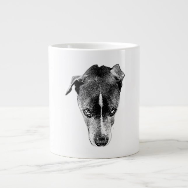 Intensiv Pitbull Mix Monokrome Porträtt Mugg Jumbo Mugg (Framsidan)