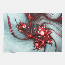 intensiv rödfraktalödla på sandgråa struktur kökshandduk