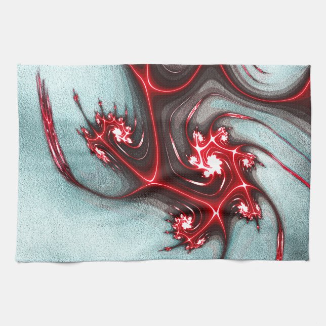 intensiv rödfraktalödla på sandgråa struktur kökshandduk (Horisontell)