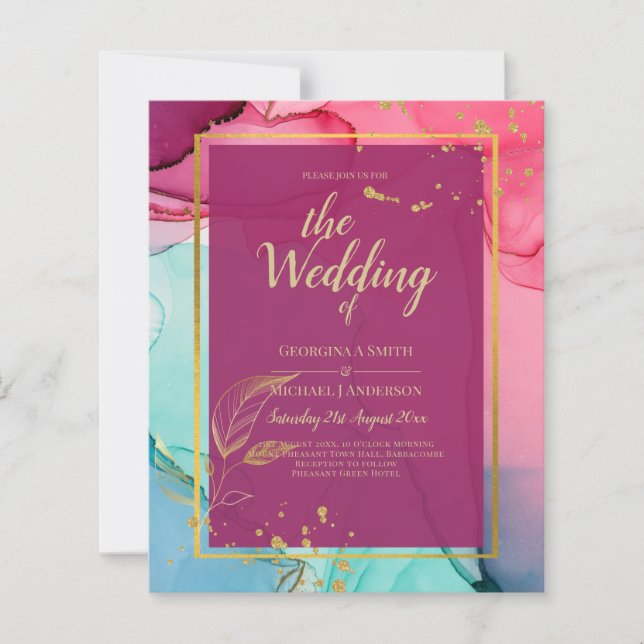 Intensiv ROSA Turquise GULD BRÖLLOP Alcohol Bläck (Framsida)