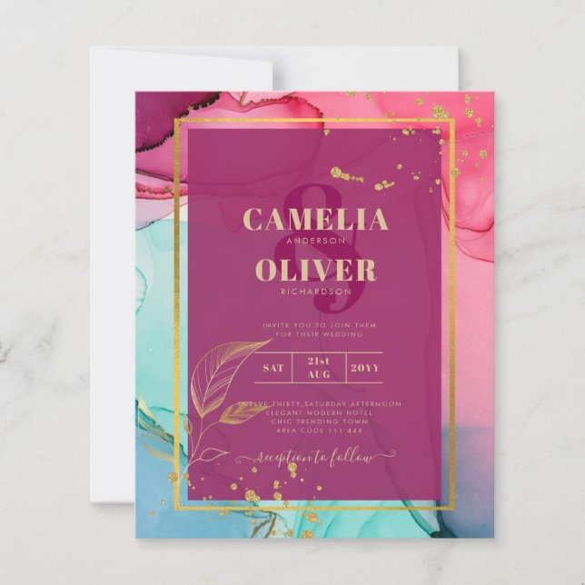 Intensiv ROSA Turquise GULD BRÖLLOP Alcohol Bläck (Framsida)