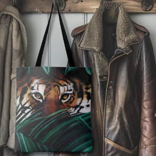 Intensiva Gröna Djungel Tiger Ögon Vilda blad Tygkasse